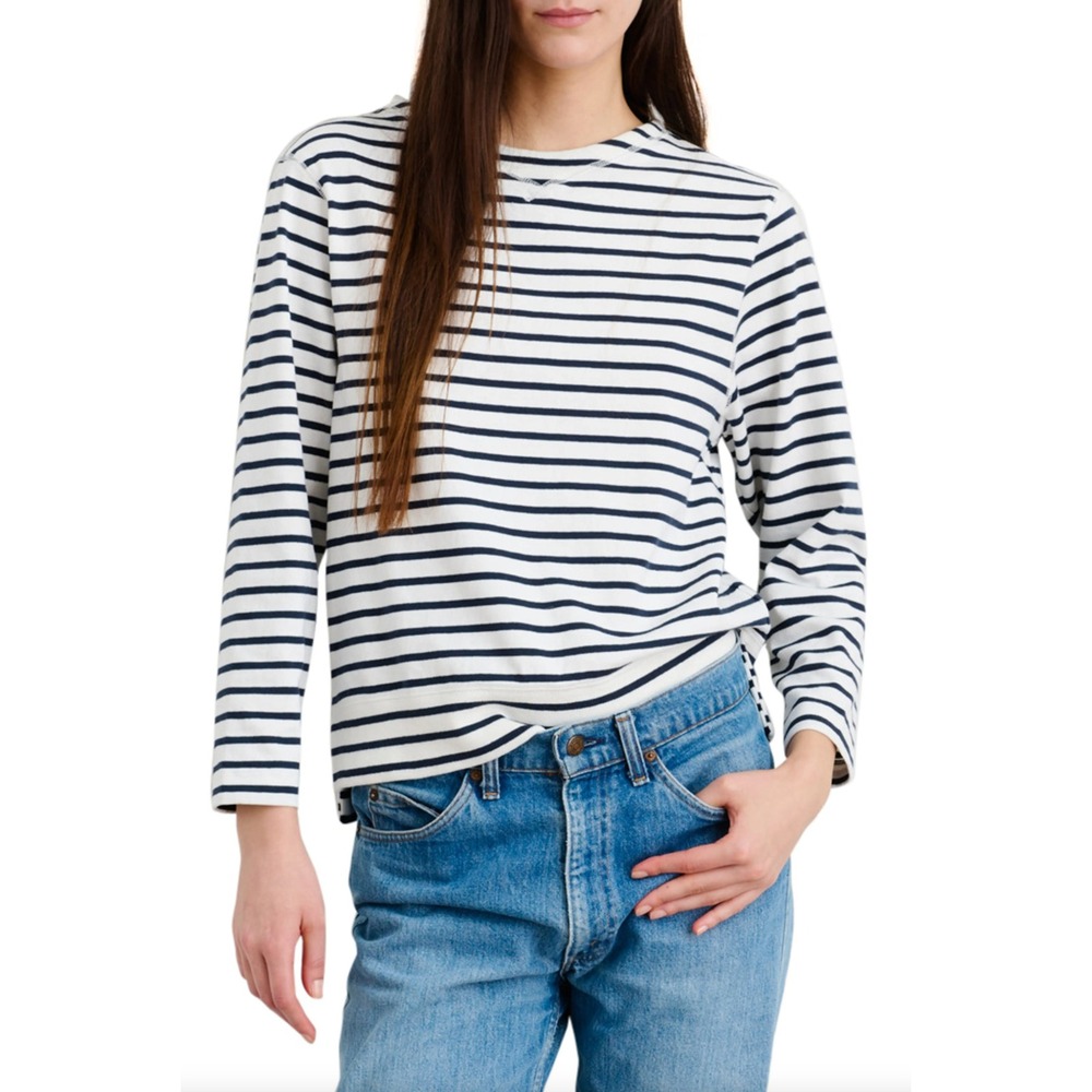 Alex Mill Lakeside Striped Cotton Crewneck Long Sleeve Shirt Relaxed Fit Size S
